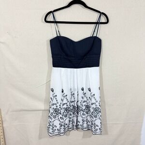 B Smart Navy White Floral Embroidered Fit and Flare Mini Dress Size 9/10